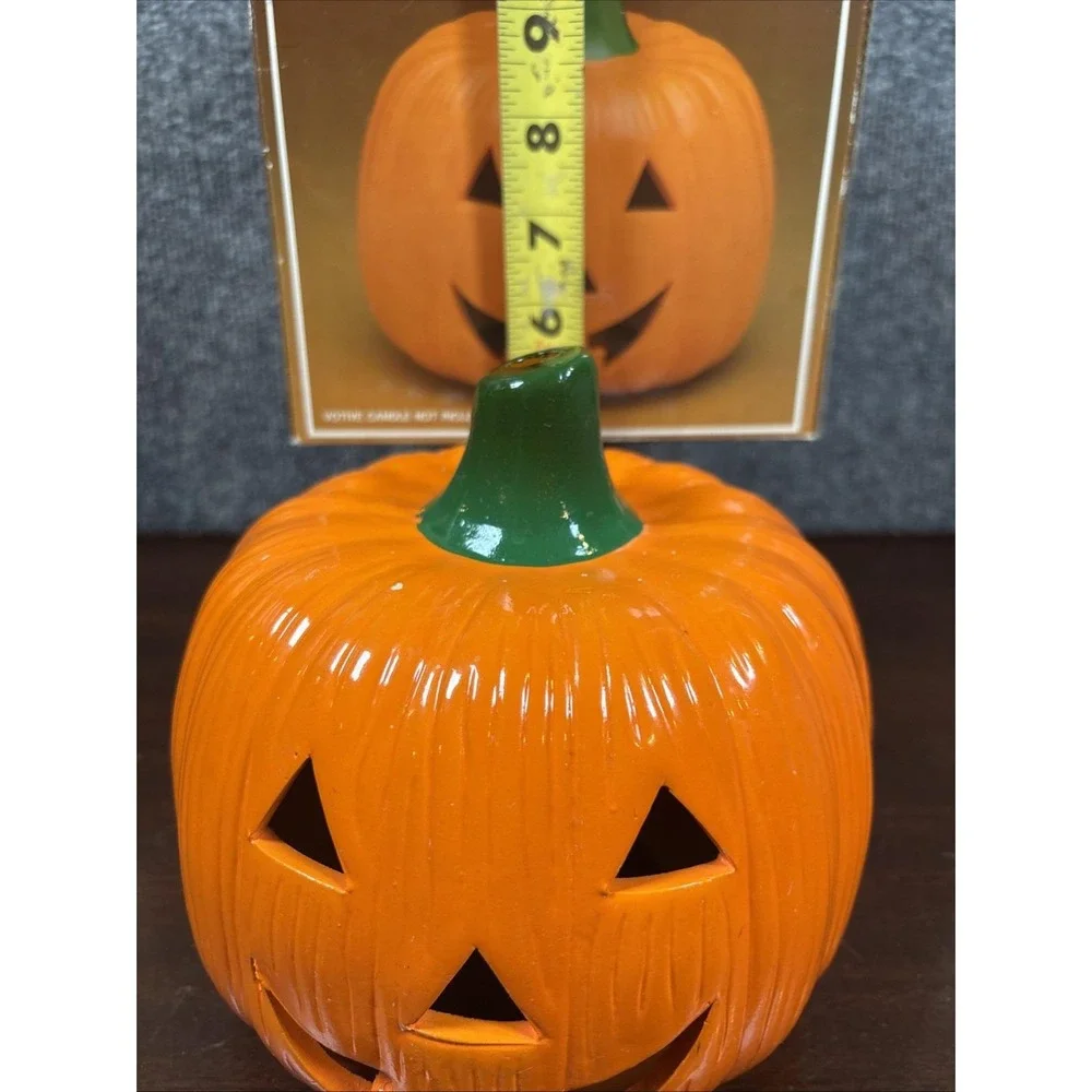 Vtg Halloween Earthenware Pumpkin Jack O' Lantern Ceramic Votive Candle Holder